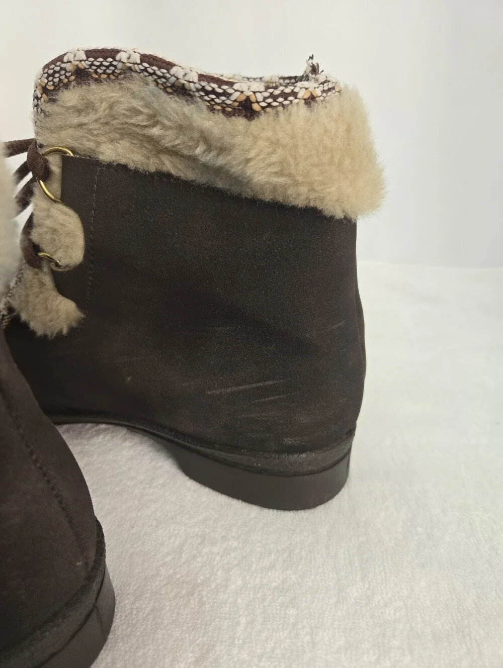 Vintage 70s Snowland Boots Women’s 9 Brown Faux Fur Lace Up Après Ski